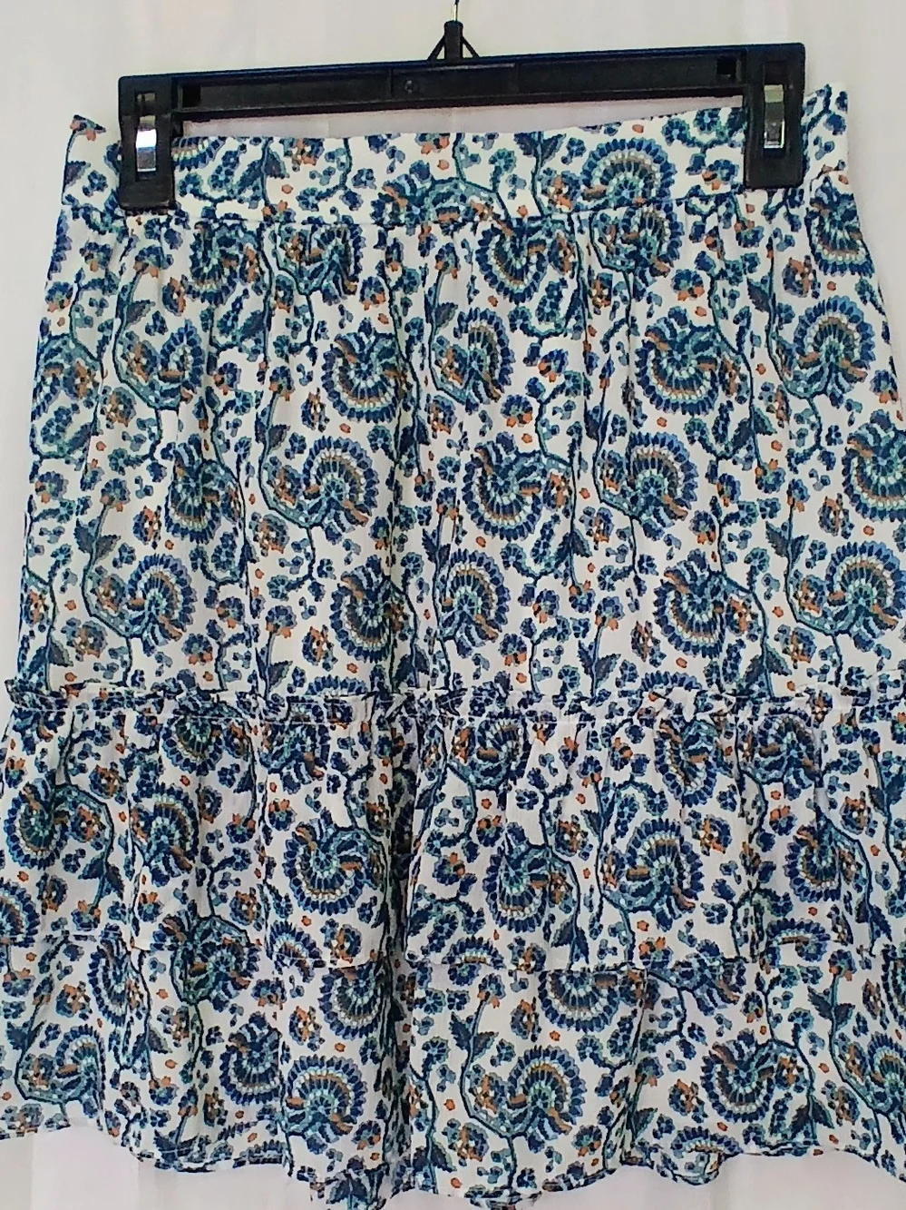 J. Crew White and Blue Floral Tiered Shorts